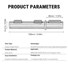 Uadme Output Single Shaft, Output Single Shaft Diameter 18mm 0.71in Length 128mm 5.04in for Worm Reducer Gearbox NMRV040 RV040 Nema34 Stepper Motor