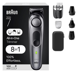 Braun All-in-One Style Kit Series 7 7410, 8-in-1 Trimmer for Men with Beard Trimmer, Body Trimmer for Manscaping, Hair Clippers & More, Sharpest Blade, 40 Length Settings, Waterproof