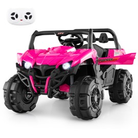 Costzon Kids Ride on Truck, 12V Battery Powered Electric Vehicle w/Remote Control, 3 Speeds, LED Lights, Music, MP3 & AUX Ports, Off-Road UTV Truck with Soft Start, Gift for Boys & Girls (Pink)