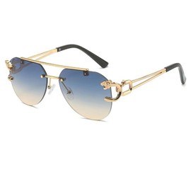NiaWa Classic Aviator Sunglasses for Women Men, Frameless Leopard Head Design, Polarized Lens UV Blocking (Blue Grading Lens)