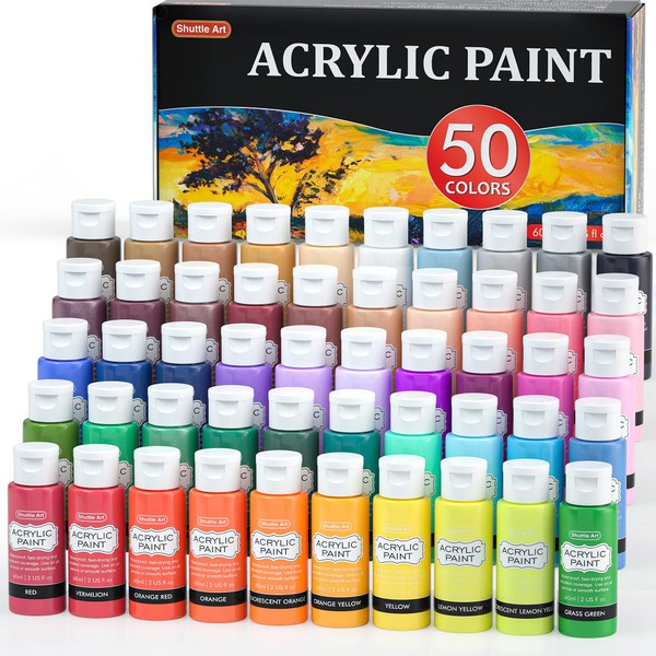 Shuttle Art Acrylic Paint, 50 Colors Acrylic Paint Set, 2oz/60ml