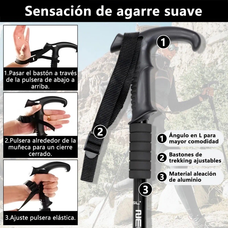 2pk Bastones De Senderismo Ajustar Bastón Plegables Trekking