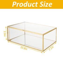 YAYODS 10.8” Glass Jewelry Box Gold Keepsake Box, Gold Card Box with Hinged Lid, Glass Display Box for Storage Wedding Card, Trinkets, Photo and More, Vintage