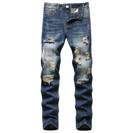 Liuhond Men's Ripped Distressed Destroyed Straight Fit Washed Denim Jeans Pants(3335Blue, 34)