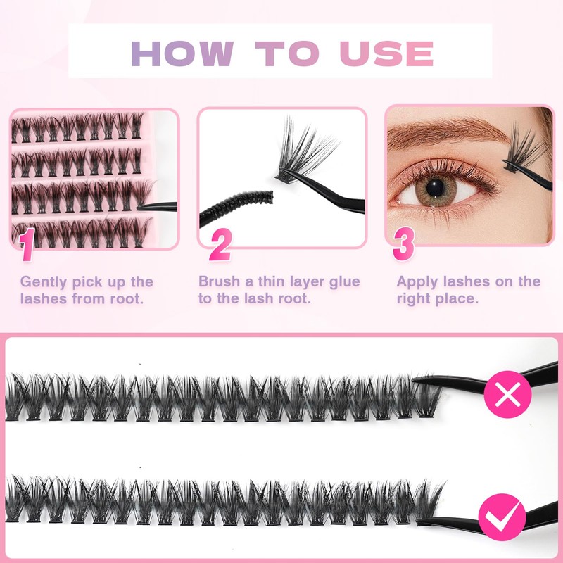 Glowing Win Cluster Lashes Individual Eyelashes 190PCS 40D Lash Clusters