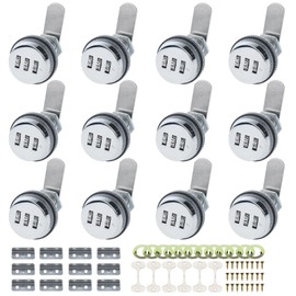 RealPlus Combination Cam Locks 3/4" Cylinder Cabinet Lock Security Combi-Cam Locks Password Coded Lock Secure Files Drawers RV Storage (12 Pack, Chrome Finish)