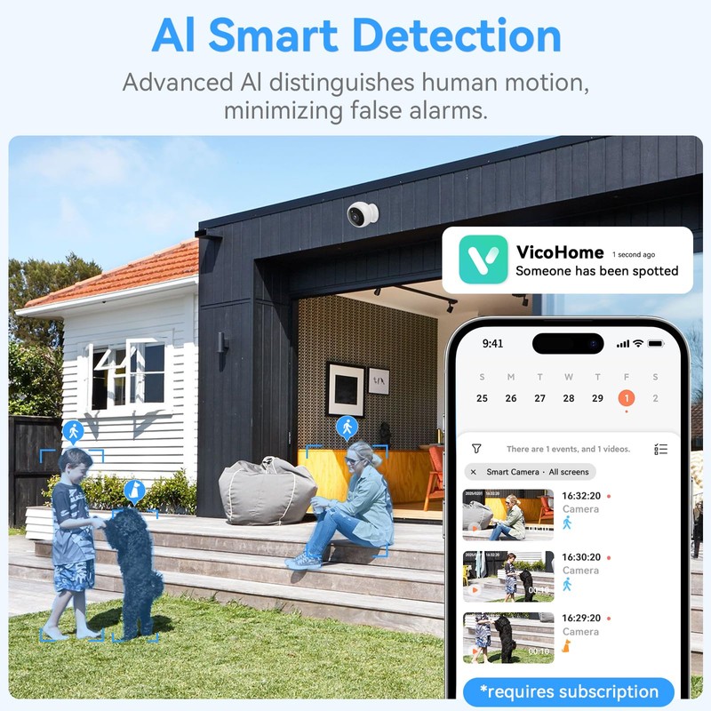 Thybro Magnetic Security Camera Wireless - 2K HD Video, AI