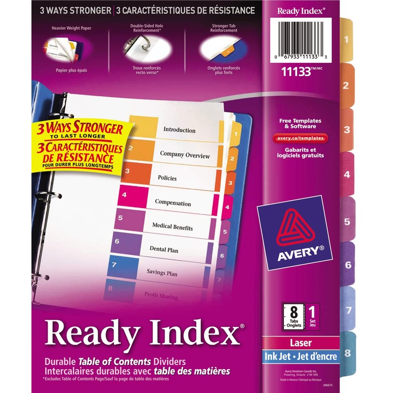 AVERY Ready Index Table of Content Dividers for Laser and
