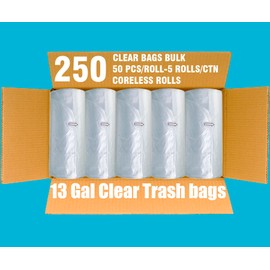 BEIDOU-PAC Trash Bags 13 Gallon, 250 Count Bulk, Clear Plastic Recycling Garbage Bags, Multi-purpose Tall Kitchen Trash Bags Can Liners for Business Home Commercial and Industrial