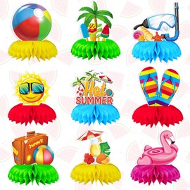 Estivaux 9 PCS Summer Tropical Honeycomb Centerpieces for Tables, Luau Party Table Centerpiece Hawaiian Table Decorations Beach Pool Party Favor Table Toppers for Summer Luau Party Decor Supplies