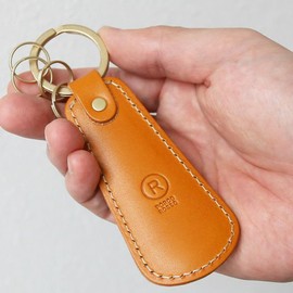 Polcolosso Shoehorn Key Ring, Original Tochigi Leather, Made in Japan, Genuine Leather, Camel