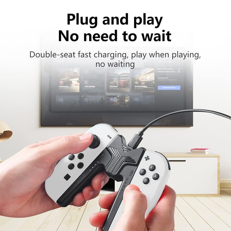 PGRTYOF Switch用Joy-Con充電グリップ、Joy-Con充電グリップ Switchジョイコン充電グリップ プレイしながら充電可能 超軽量 持ち運びに便利 充電指示LED付、USB-Cケーブル付き (黒)