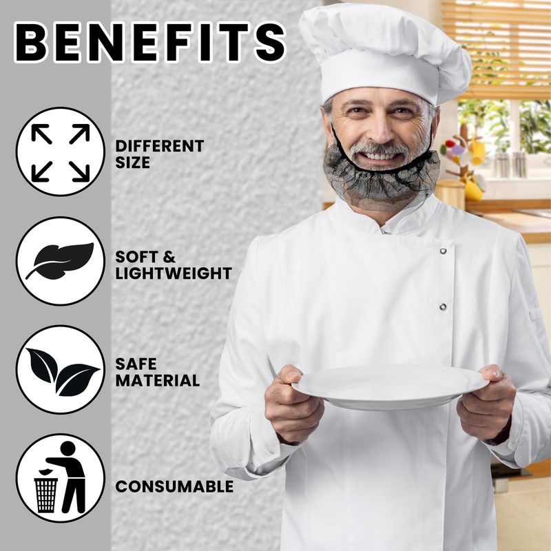 100 Pcs Disposable Beard Nets Food Service, Breathable Nylon Hair