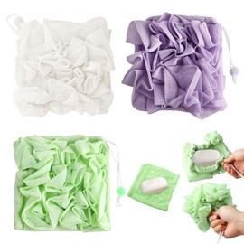 3 PCS Soap Bar Loofah That Holds Bar Soap-Exfoliation Mesh Shower Ball,2 in 2 Bath Loofah Sponge with Drawstring (Purple, Green, White)