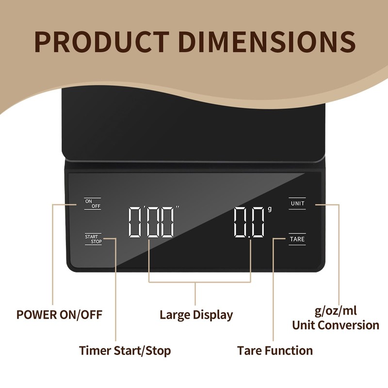 Fyueenix 3kg/0.1g High Precision Coffee Scale, Espresso Scale with Timer,
