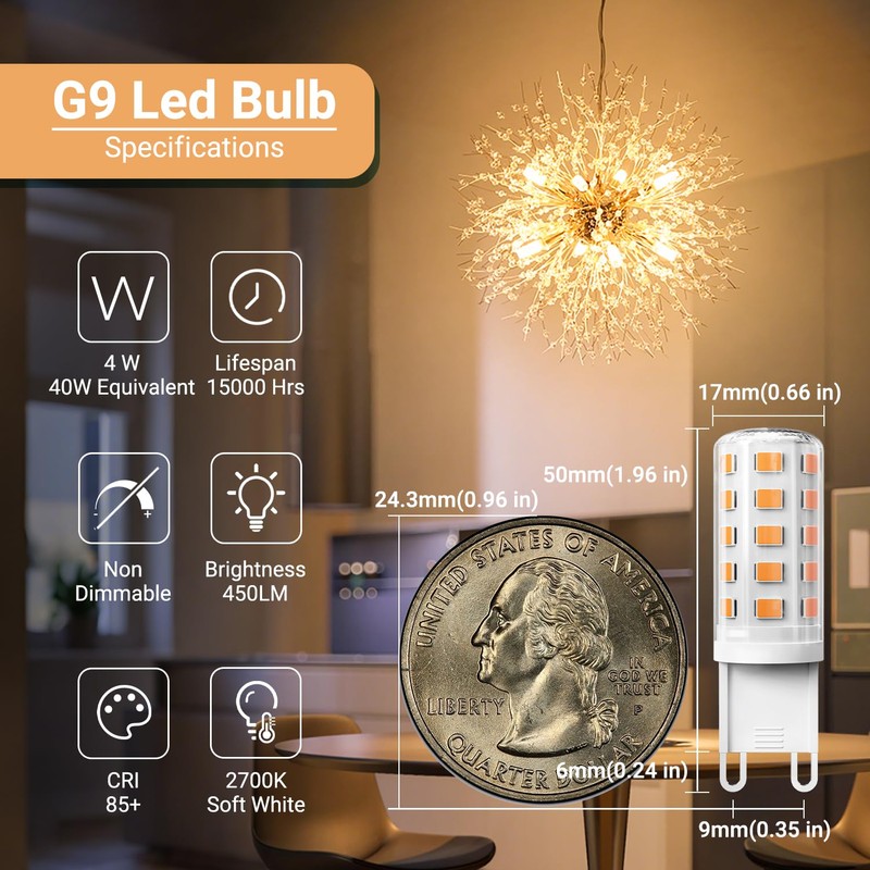 TJOY G9 LED Bulb 4W, 2700K Soft Warm White 6