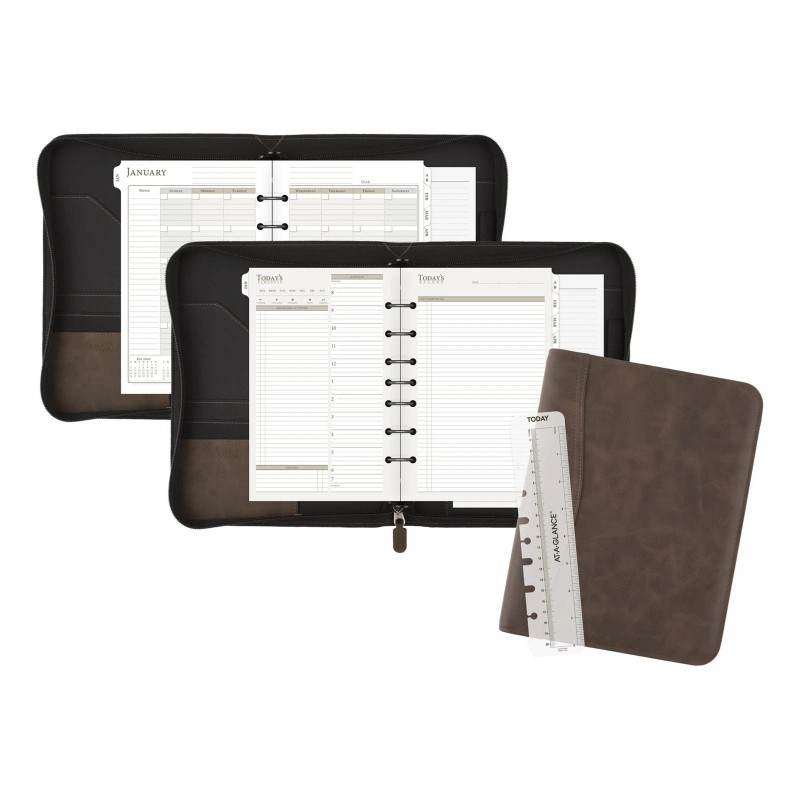 AT-A-GLANCE Desk Size Brown Planner Flexible Starter Set Undated Monthly