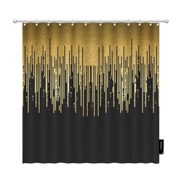 Beabes Gold Vertical Stripes Black Shower Curtain Luxury Variable Width Lines Geometric Urban Shower Curtain for Bathroom Kitchen with Hooks Easy Care Polyester 72x72 Inch