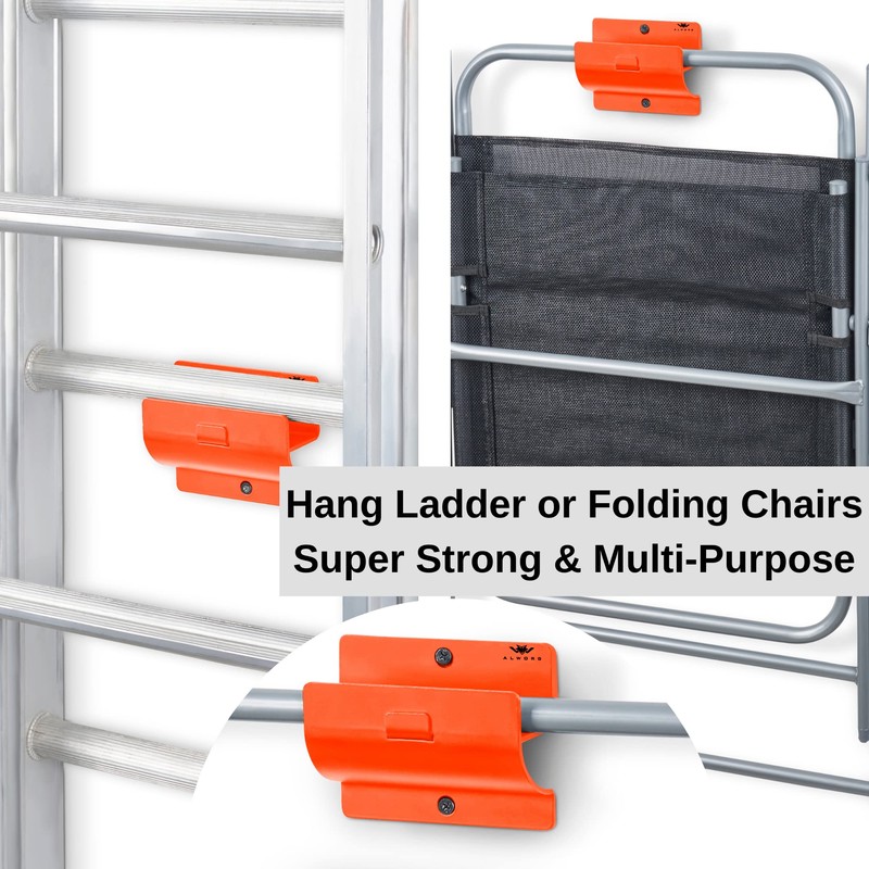 Orange Garage Storage Hooks - Heavy Duty Ladder Wall Mount,