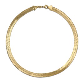 Bling Jewelry Flexible Flat Contoured Gold Silver Two Tone Cubetto Omega Snake Chain Link Collar Herringbone Choker Necklace for Women Teenagers 5 mm 10 Wide, Yellow Gold, No Gemstone