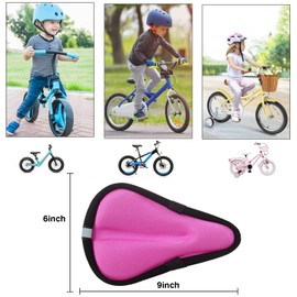 Suerico Kids Bicycle Seat Cushion Cover 9"x6",Gel Padded Bike Seat Cover for Boys Girls,Breathable Soft Bike Seat Cover，Child Bicycle Saddle Pad with Water Resistant Cover,Arm Sleeves Pink