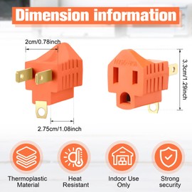 20 Pieces 3 Prong to 2 Prong Adapter Polarized Grounding Converter Grounding Converter Outlet Adapter for Wall Outlets Plugs Household Appliances(Orange)