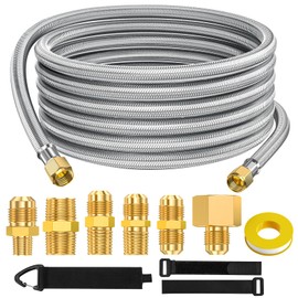 GasXpert 20 Feet High Pressure Braided Propane Hose Extension with Conversion Coupling 3/8" Flare to 1/2" Female NPT, 1/4" Male NPT, 3/8" Male NPT x Male Flare for Heater, Grill, Fire Pit, Stove