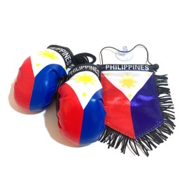 Philippines Flag Car Rearview Mirror Hanging with Boxing Gloves Combo Set - Filipino Pride Decoration