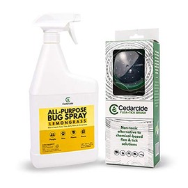 Cedarcide Flea + Tick Pet Brush (Quart Pack - Lemongrass)| Durable Grooming Brush Effectively Applies All-Purpose Bug Spray to Kill + Repel Fleas Ticks & Mosquitoes | for Cats and Dogs