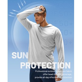 MIER Fishing Hoodie for Men - SPF Long Sleeve Shirts with Hood Outdoor Hiking Running UV Sun Clothing, Dark/Light Grey, XXL