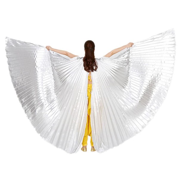 Leemiman Women Angle Dance Wings Opening Egyptian Belly Dance Costumes wings with Sticks (Silver)