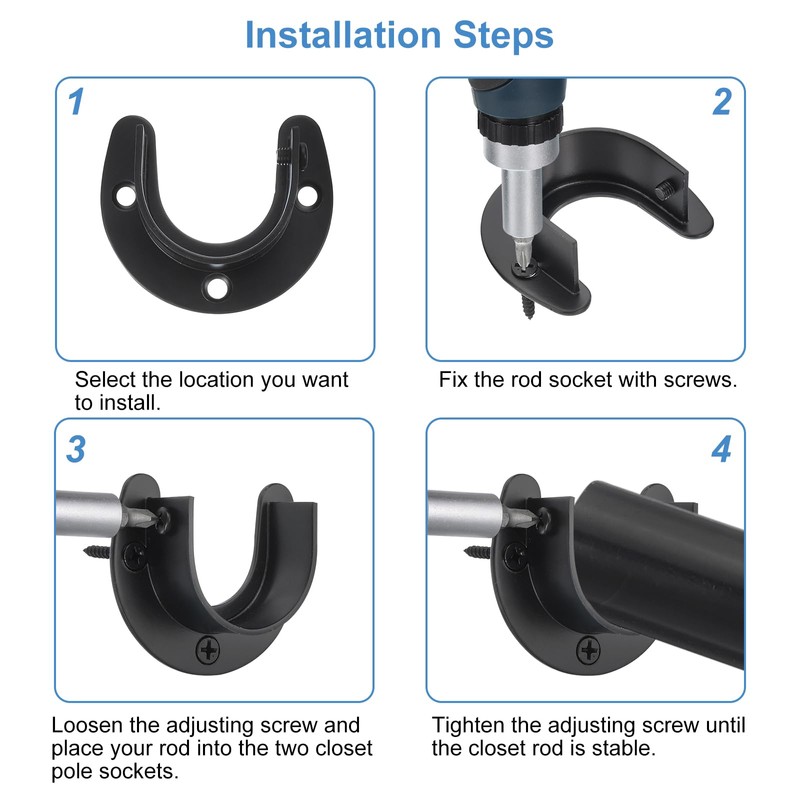 sourcing map Stainless Steel Closet Rod Bracket, 1-1/2 Inch Dia