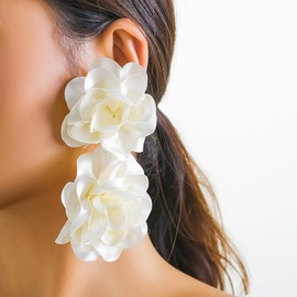 Rumtock Fabirc Petal Ivory Flower Dangle Earrings for Women Chiffon Floral Statement Earrings Dancing Banquet Tango Jewelry (Ivory)
