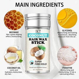 Shiyalan IKT Coconut Hair Wax Stick, Hair Wax Stick for Wigs, Strong Hold Non-greasy Styling Hair Pomade Stick