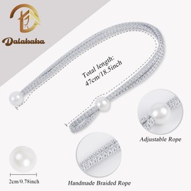 Dalababa 2 Pair Curtain Tie Backs Rope, Polyester Hand-Woven Drapery Holdbacks, Pearl Curtain Tiebacks Straps Buckles for Home Decor (Grey)