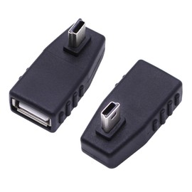 90 Degree Mini USB to USB A OTG Adapter,Right Angle Mini USB 5-Pin Type B Male to USB Type A Female Adapter Converter for Digital Cameras,Black(2 Pack,Right)