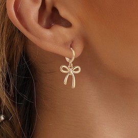 Gold Bow Earrings Dainty Gold Earrings for Women Small Hoop Earrings Cartilage Earring Christmas Stocking Stuffers