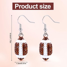 Rugby Ball Earrings, Classic Rhinestone Football Earring Stylish Sports Dangle Earrings Sparkling Beaded Football Earrings Jewelry for Woman Girls Kids