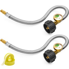 CALPOSE 15 inch RV Propane Hoses with Gauge, 1/4” Male Inverted, Stainless Steel Braided Camper Propane Pigtail for 2-Stage Regulator, 2 Pack