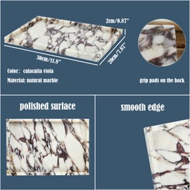 Denique Natural Marble Tray for Bathroom Countertop, Vanity Tray Stone Storage Tray for Home Decor, 12"x8" Genuine Calacatta Viola Marble Bathroom Tray for Kitchen Dresser