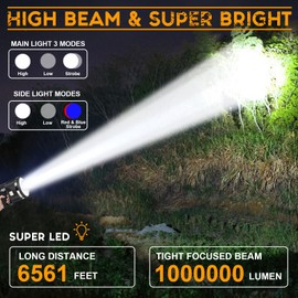 LiangJJ Spotlight 1000000 Lumens, 6 Modes Super Bright LED Rechargeable Spotlight Flashlight with Cob Light, 90° Adjustable Tripod, 24000mAh 25Hrs IPX7 Waterproof Spot Lights Outdoor Handheld, XXL