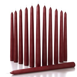 CANDWAX 12 inch Taper Candles 12 Pack - Colored Candlesticks Great as Dinner Candle Set - Burgundy Candle