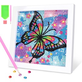 OWill Diamond Art for Kids, Gem Art for Kids 5D Butterfly Diamond Art Animals, DIY Kids Diamond Painting Art Kit with Frame for Girls Boys Beginners, Gifts for 6 7 8 9 10 Years Old Girls (Blue)