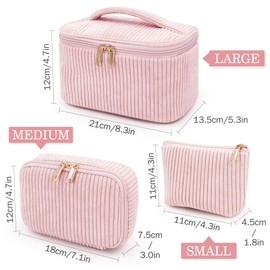 beifon Set of 3 Women's Cosmetic Bag Toiletry Bag with Floral Pattern, Toiletry Bag, Make Up Bag, Portable Makeup Bag, Wash Bag, Large Women Girls, pink, Modern