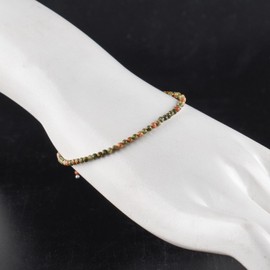 InfinityGemsArt Natural Unakite Full Micro Beads Dainty Bracelet Jewelry for her, Birthstone, Energy Healing Crystals, Silver Plated Chain 8 inch