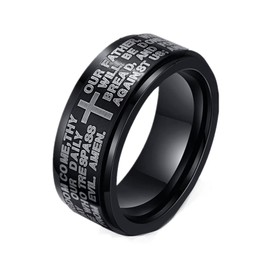 Lords Prayer Cross Spinner Ring Stainless Steel Goth Fidget Bands for Men Women Easter Christmas Birthday, Size 7