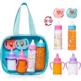 My Sweet Baby Disappearing Doll Feeding Set, Baby Care 6 Piece Doll Feeding Set for Toy Stroller | 2 Milk  Juice Bottles with 2 Toy Pacifier for Baby Dolls - Color: Blue