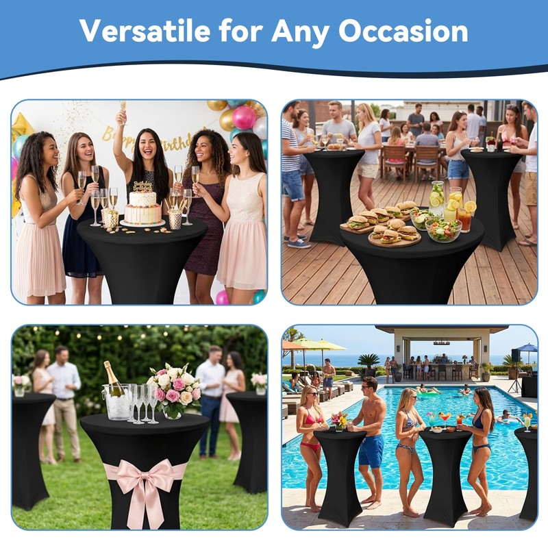 Seivunol 2 Packs Cocktail Table Cover, Stretch Tablecloths, 80Dx110H cm