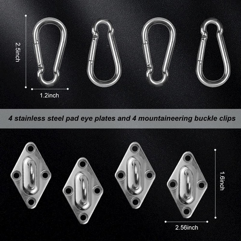 Cyleibe 4Pcs Stainless Steel Pad Eye Plate and 4Pcs Carabiner