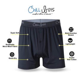 Chill Boys Performance Boxers -Cool Comfortable Men's Boxer Shorts. Soft Anti-Chafing Underwear for Men. Tagless Boxers, Black XL